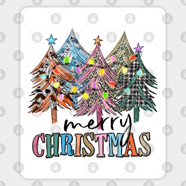 Merry Christmas Western Flannel Trees Sticker by Luxinda